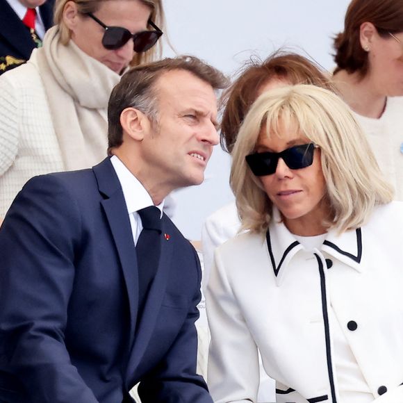 le président Emmanuel Macron, Brigitte Macron - Cérémonie du 145ème défilé militaire du 14 juillet, jour de la Fête Nationale, avenue des Champs-Elysées à Paris.
© Dominique Jacovides / Bestimage
