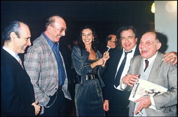 Rétro - Décès de Guy Marchand - Guy Marchand, Jean-Pierre Marielle, Michel Galabru et Paul Préboist lors de la générale de la piece "Kean" au théâtre Marigny a Paris en 1987.