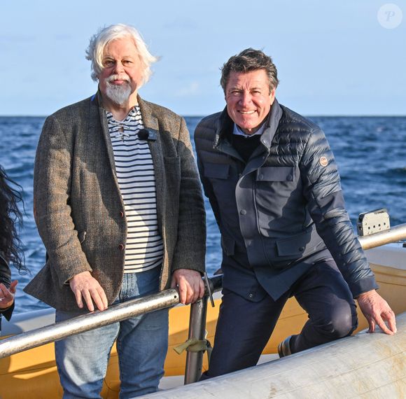 Paul Watson, l'activiste écologique, est en visite à Nice, en compagnie de Christian Estrosi, le maire de Nice, son épouse, Laura Tenoudji et leur fille Bianca, Richard Chemla, adjoint au maire de Nice, délégué à la transition écologique et énergétique, à la santé et au bien-être, et Aurore Asso, conseillère municipale de la ville de Nice subdéléguée à la mer et à l’écologie, après une présentation du futur centre des congrès où se déroulera le 3eme sommets des Océans, une sortie en mer a permis d'aller sur le site d'une zone marine protégée, le 28 février 2025. © Bruno Bebert / Bestimage