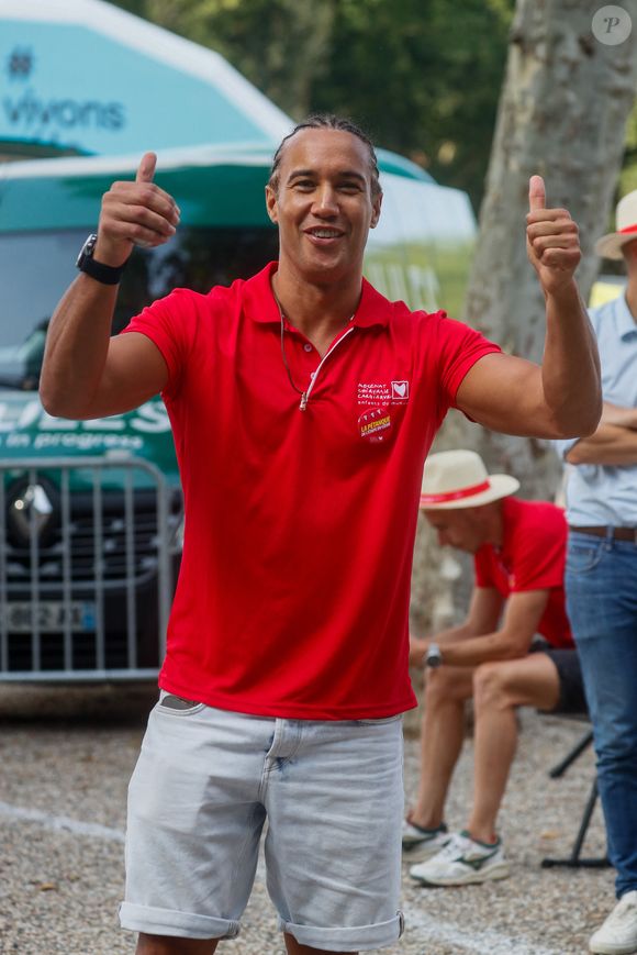 Exclusif -   Laurent Maistret (Koh Lanta) - Pétanque du coeur dans le cadre le la 20ème édition de "l'étape du coeur" de l'association "Mécénat Chirurgie Cardiaque" (MCC) lors du tour de France 2023 au Fan Club de Bordeaux, France, le 06 juillet 2023. © Christophe Clovis / Bestimage
