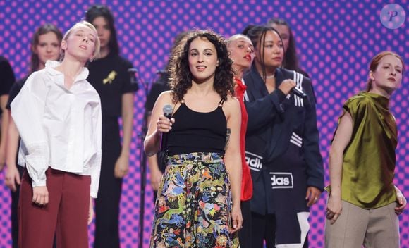 Exclusif - Barbara Pravi lors de l'enregistrement de l'émission "Nos voix pour toutes" au profit de la Fondation des femmes à l’Adidas Arena diffusée sur TMC le 25 novembre 2025, à Paris, France, le 19 novembre 2025. © Guirec-Moreau/Bestimage