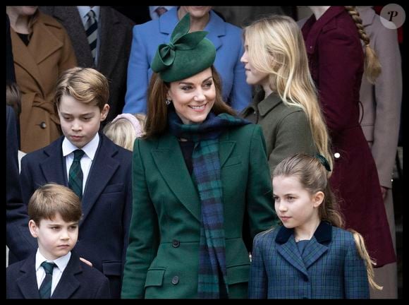 Le prince Louis, le prince George, la princesse de Galles et la princesse Charlotte après le service religieux du matin de Noël à l'église St Mary Magdalene à Sandringham, Norfolk, Angleterre, Royaume-Uni, le mercredi 25 décembre 2024. Photo par Stephen Lock/i-Images/ABACAPRESS.COM