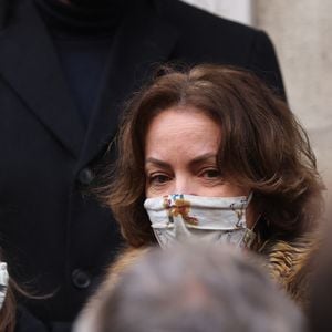 Exclusif - Cendrine Dominguez - Sorties des obsèques de Hubert Auriol au Temple de l'Oratoire du Louvre à Paris. Le 18 janvier 2021. © AGENCE / BESTIMAGE