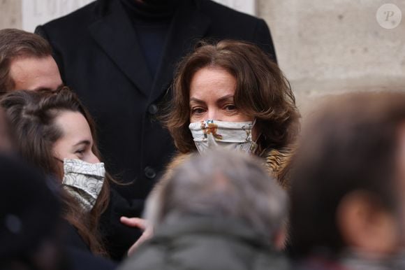 Exclusif - Cendrine Dominguez - Sorties des obsèques de Hubert Auriol au Temple de l'Oratoire du Louvre à Paris. Le 18 janvier 2021. © AGENCE / BESTIMAGE