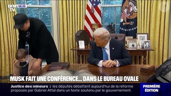 Elon Musk avec son fils de 4 ans, X, dans le bureau de Donald Trump le 11 février 2024
©capture d'écran BFMTV