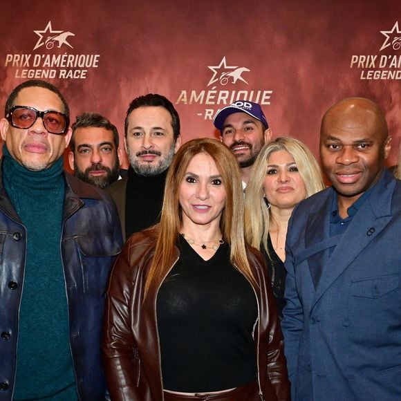 JoeyStarr et sa compagne Pauline Latchoumanin, Michael Cohen,Pierre M'Bappé, Emmanuel Petit, Norman Thavaud et sa femme Martha, - 104ème édition du Prix d'Amérique 2025 à l'hippodrome Paris-Vincennes le 26 janvier 2025. © Christian Liewig/Bestimage