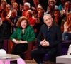 Exclusif - Gad Elmaleh et ses parents David et Régine lors de l'enregistrement de l'émission "Famille je vous aime" présentée par M. Drucker et qui sera diffusée le 13 juin 2025 sur France 3, aux Studios rive gauche à Paris, France, le 14 avril 2025. © Clovis-Gaffiot/Bestimage