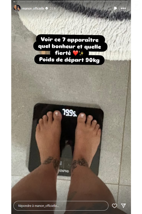 "Voir ce 7 apparaître, quel bonheur et quelle fierté. Poids de départ 90 kg", a-t-elle indiqué en story Instagram

Manon (The Voice) sur Instagram