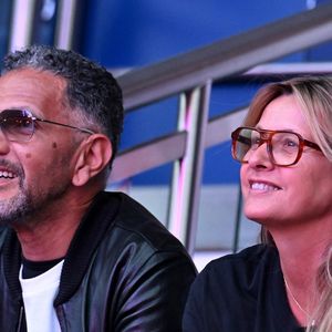 Roschdy Zem et sa compagne Sarah Poniatowski - Le PSG célèbre son titre de Champion d'Europe 2026 avec ses supporters au Parc des Princes à Paris le 31 mai 2026. © Lionel Urman/Bestimage