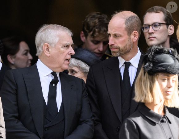 Le prince Andrew, le duc d'York et le prince William, le prince de Galles aux funérailles de la duchesse de Kent, cathédrale de Westminster. Londres, Royaume-Uni, 16 septembre 2025. Photo by Doug Peters/EMPICS/ABACAPRESS.COM