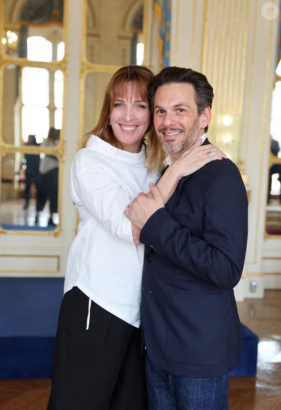 Exclusif - Stéfanie Jarre et son compagnon Laurent Arcaro - Cérémonie de remise des insignes de commandeure de l'ordre national du mérite à Jacqueline Franjou et des insignes de commandeur des Arts et Lettres à Jacques Rouveyrollis par Rima Abdul Malak, Ministre de la Culture Paris 4 juillet 2023. © Dominique Jacovides/Bestimage