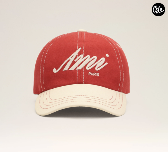 Casquette rouge et blanche en coton broderie Ami Paris
