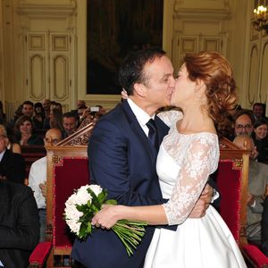 Exclusif  - Emilie Dequenne et son époux Michel Ferracci - Mariage de Michel Ferracci et Emilie Dequenne à la mairie du 10ème arrondissement, le samedi 11 octobre 2014 à Paris.  © Roberto Battistini / Bestimage