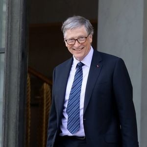 Le président de la République française reçoit Bill Gates et sa femme au palais de l'Elysée à Paris, France, le 16 avril 2018. © Dominique Jacovides/Bestimage