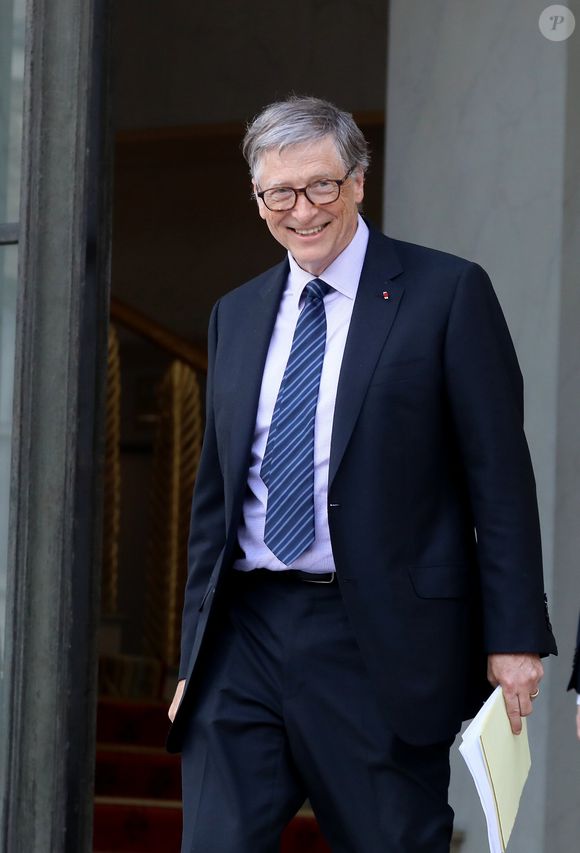 Le président de la République française reçoit Bill Gates et sa femme au palais de l'Elysée à Paris, France, le 16 avril 2018. © Dominique Jacovides/Bestimage