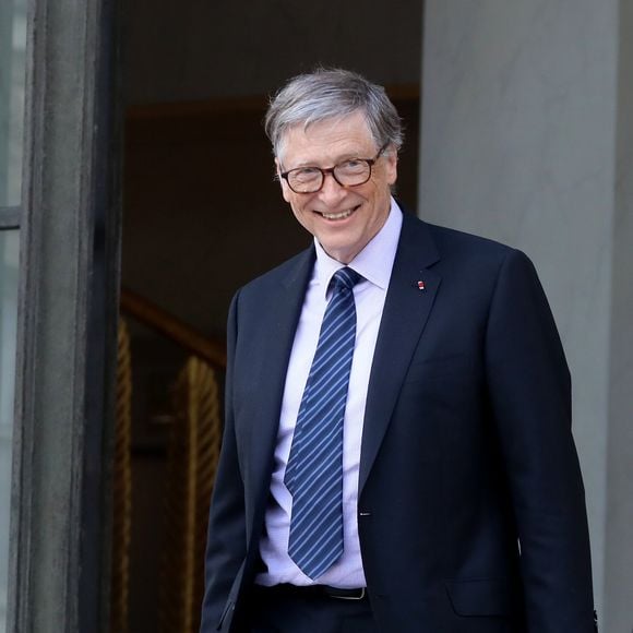 Le président de la République française reçoit Bill Gates et sa femme au palais de l'Elysée à Paris, France, le 16 avril 2018. © Dominique Jacovides/Bestimage
