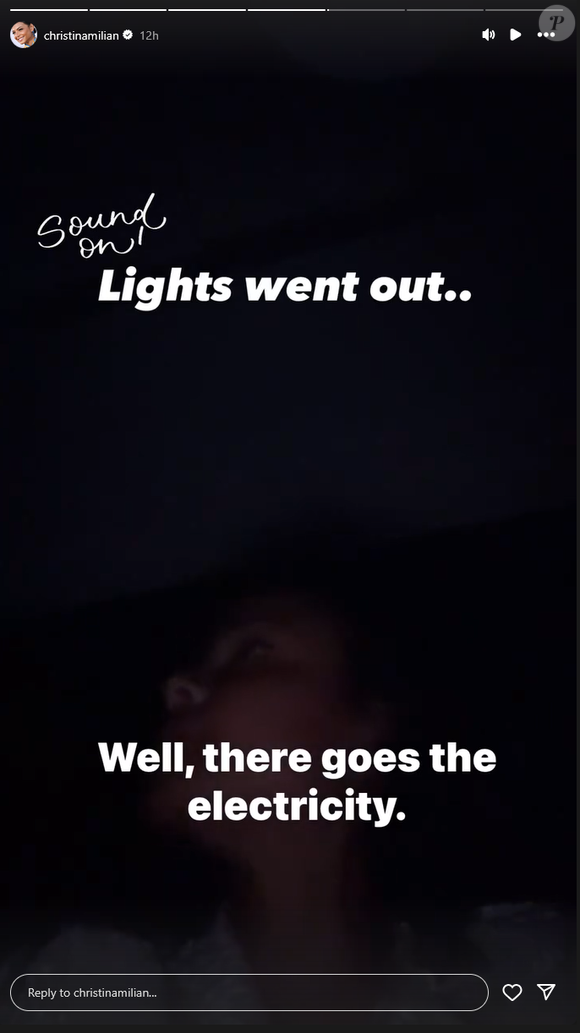 De son côté, Christina Milian avait commenté la soirée, révélant qu'ils ont eu une panne d'électricité.

Christina Milian révèle avoir été victime d'une panne d'électricité durant la tempête du 13 juin 2025 en France © Instagram