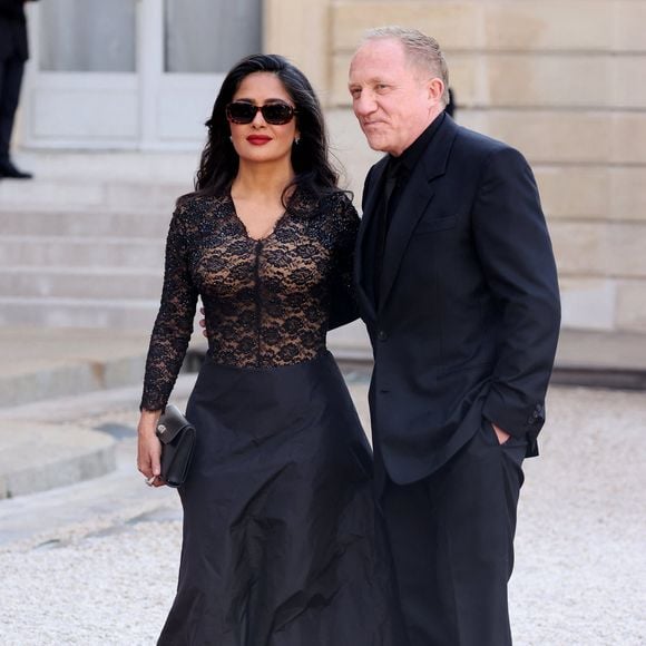 Salma Hayek et son mari Francois-Henri Pinault - Dîner d'état en l'honneur du président des Etats-Unis et sa femme au palais de l'Elysée à Paris, à l'occasion de leur visite officielle en France. Le 8 juin 2024
© Jacovides-Moreau / Bestimage