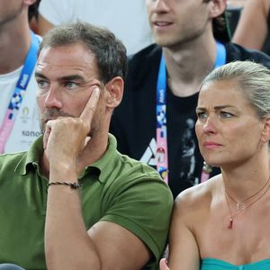 Bruno Cheyrou et sa compagne Laure Boulleau - Les célébrités assistent à la victoire de l'équipe de France de basket face au Canada (82-73) lors des Jeux Olympiques de Paris2024, le 6 août 2024. © Jacovides-Perusseau / Bestimage