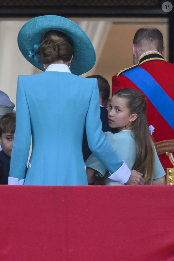 Catherine (Kate) Middleton, princesse de Galles, La princesse Charlotte de Galles, - Les membres de la famille royale britannique au balcon de Buckingham Palace lors de la cérémonie Trooping the Colour à Londres, le 14 juin 2025. Affecté par le crash du Boeing 787 Dreamliner à Ahmedabad du 12 juin, le souverain et les officiels porteront un brassard noir en hommage aux plus de 270 victimes. Bon nombre d'elles étaient des ressortissants britanniques.