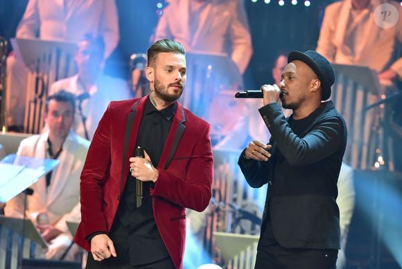 Exclusif - M. Pokora (Matt Pokora) et Soprano - Enregistrement de l'émission "Les Années Bonheur" à La Plaine Saint-Denis le 24 mars 2015. Diffusion le 2 mai 2015.