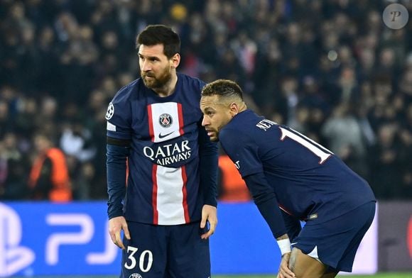 Lionel Messi ( 30 - PSG ) - Neymar Jr ( 10 - PSG ) - - Match de 8ème de finale aller de la Ligue Des Champions 2023 (LDC) "PSG - Bayern Munich (0-1)" au Parc Des Princes, le 14 février 2023.