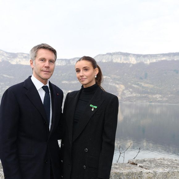 Vittoria de Savoie et son père Emmanuel-Philibert de Savoie lors d'une messe pour célébrer les 40 ans de la disparition du dernier roi régnant d'Italie, Humbert II de Savoie à Saint-Pierre-de-Curtille, le 18 Mars 2023 © Dominique Jacovides/Bestimage