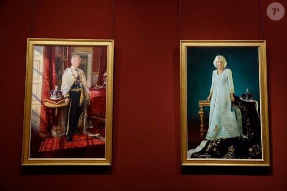 BGUK_3233805 - London, UNITED KINGDOM  - The two new paintings, commissioned to mark Their Majesties' Coronation in 2023, which were unveiled by The King and Queen at the National Gallery earlier this week, will remain in situ for public view for the next three weeks before becoming part of the Royal Collection.



The portraits were painted by two different artists personally selected by Their Majesties.

'King Charles (Le roi Charles III d'Angleterre) III' by artist Peter Kuhfeld and 'Queen Camilla (Camilla Parker Bowles, reine consort d'Angleterre)' by artist Paul S. Benney.



Pictured: King Charles (Le roi Charles III d'Angleterre) III and Queen Camilla (Camilla Parker Bowles, reine consort d'Angleterre)