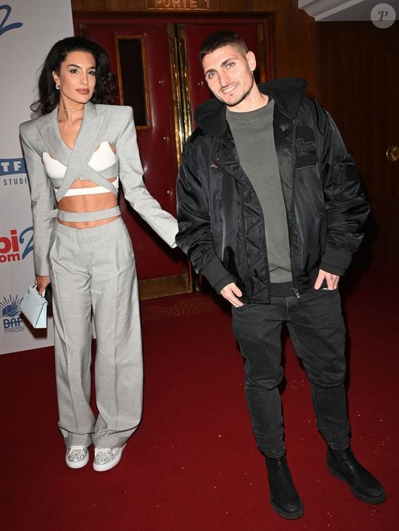 Marco Verratti et sa femme Jessica Aïdi - Première du film "Alibi.com 2" au cinéma Le Grand Rex à Paris le 6 février 2023. © Coadic Guirec/Bestimage