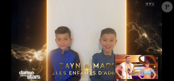 Zayn et Madi, les jumeaux d'Adil Rami, adressent un message vidéo à leur papa dans "Danse avec les stars" sur TF1 le 28 février 2025.