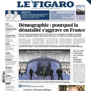 Couverture du "Figaro" le 14 janvier 2026.