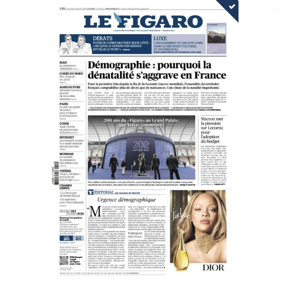 Couverture du "Figaro" le 14 janvier 2026.