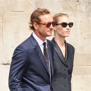 Pierre Casiraghi et sa femme Béatrice Borromeo - Arrivées aux obsèques de Mathilde Favier en l'église Saint-Sulpice à Paris le 31 aout 2026. © Dominique Jacovides-Cyril Moreau/Bestimage
