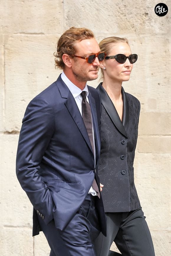 Pierre Casiraghi et sa femme Béatrice Borromeo - Arrivées aux obsèques de Mathilde Favier en l'église Saint-Sulpice à Paris le 31 aout 2026. © Dominique Jacovides-Cyril Moreau/Bestimage