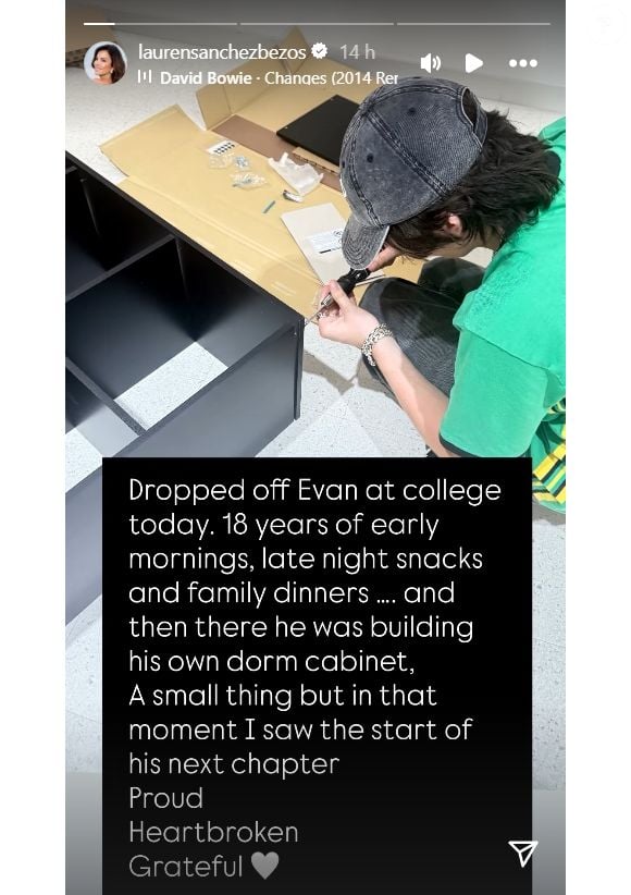 Le message de Lauren Sanchez à propos de la rentrée de son fils à l'université, publié dans sa story Instagram le 11 août 2025.