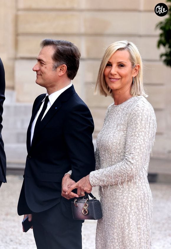 Renaud Capuçon et sa femme Laurence Ferrari - Dîner d'état en l'honneur du président des Etats-Unis et sa femme au palais de l'Elysée à Paris, à l'occasion de leur visite officielle en France, le 8 juin 2024. © Jacovides-Moreau / Bestimage