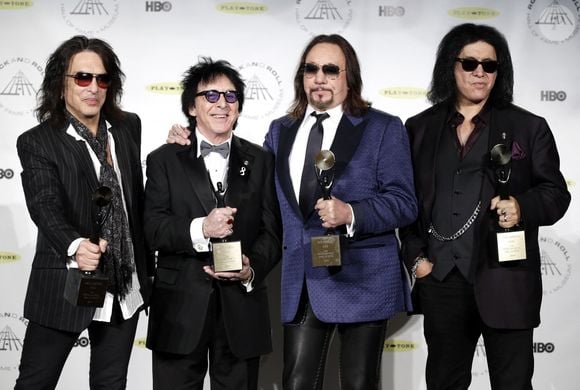 Paul Stanley, Peter Criss, Ace Frehley et Gene Simmons de Kiss assistent à la 29e cérémonie annuelle d'intronisation au Rock and Roll Hall of Fame au Barclay Center de Brooklyn à New York, le 10 avril 2014. 

Photo : Ed Bracken / ABACAPRESS.COM
