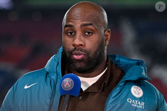 Teddy Riner - Célébrités dans les tribunes du match de Ligue 1 McDonald's opposant le Paris Saint-Germain (PSG) à L’AS Monaco (4-1) au Parc des Princes à Paris le 7 février 2025.