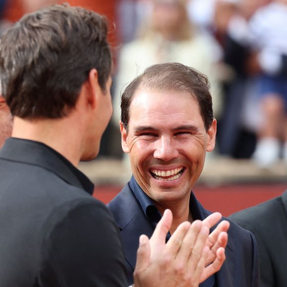 Roger Federer, Rafael Nadal -  Hommage à Rafael Nadal lors des internationaux de France de tennis à Roland Garros le 25 mai 2025.

© Dominique Jacovides / Cyril Moreau / Bestimage