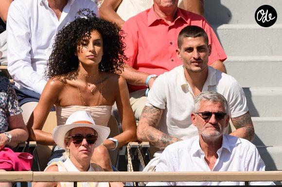 Marco Verratti et son épouse Jessica Aidi assistent au tournoi de Roland-Garros 2023, le 2 juin 2023 à Paris, en France. Photo de Laurent Zabulon/ABACAPRESS.COM