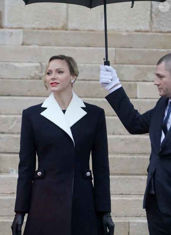 La princesse Charlene assiste à la messe pontificale dans le cadre de la célébration de la Sainte Devote, sainte patronne de Monaco, à Monaco le 27 janvier 2025. © Cyril Dodergny/Nice Matin/Bestimage