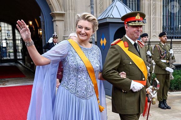 Le Grand-Duc Guillaume de Luxembourg et la Duchesse Stéphanie lors de la cérémonie d'abdication de Son Altesse Royale le Grand-Duc Henri et de l'installation de Son Altesse Royale le Grand-Duc héréditaire Guillaume le 3 octobre 2025. Photo by NL Beeld/Patrick van Emst/Bruno Press/ABACAPRESS.COM