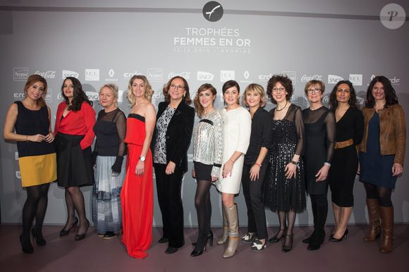 Léa Salamé, Nash, Agnès b, Aude Lemordant, Françoise Holder, Victoria Bedos, Delphine Remy-Boutang, Bérengère Krief, Anne-Virginie Salsac, Dominique Loiseau, Farah Atassi et Cécile Galoselva lors des Trophées des Femmes en Or 2015 à Avoriaz, le 12 décembre 2015. © Mat Beaudet et Fabrice Aygalenq via Bestimage