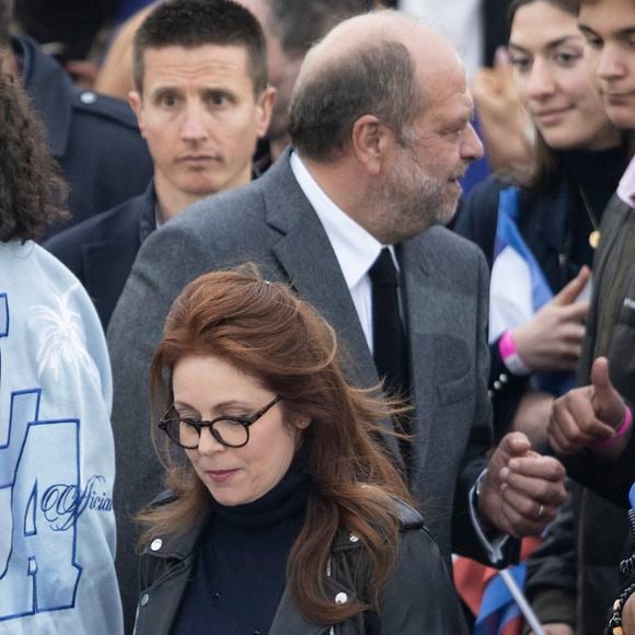 Isabelle Boulay et Eric Dupond-Moretti - Le président Emmanuel Macron prononce un discours au Champ de Mars le soir de sa victoire à l'élection présidentielle le 24 avril 2022. © Cyril Moreau / Bestimage