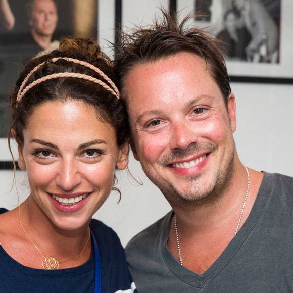 Davy Sardou et sa femme Noemie Elbaz lors de la présentation de la pièce Georges Et Georges dans le cadre du 31ème Festival de Ramatuelle à Ramatuelle, France le 5 août 2015. Photo Cyril Bruneau/Abaca