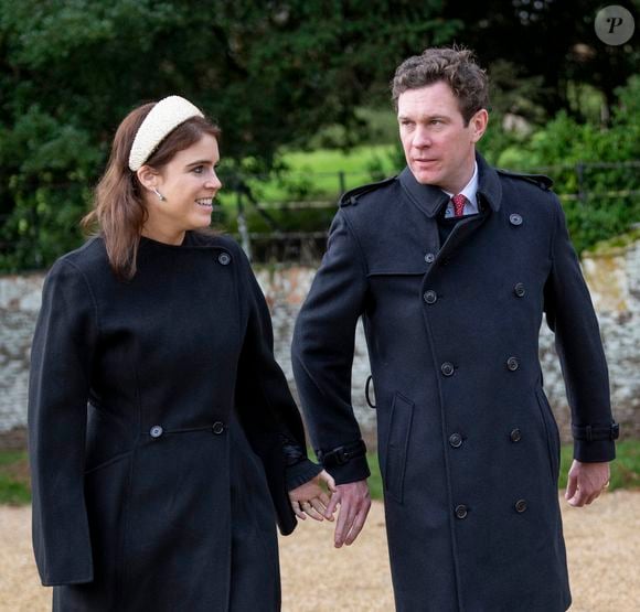 La princesse Eugenie d’York et son mari Jack Brooksbank - Les membres de la famille royale britannique lors de la messe du matin de Noël en l'église St-Mary Magdalene à Sandringham, le 25 décembre 2023.