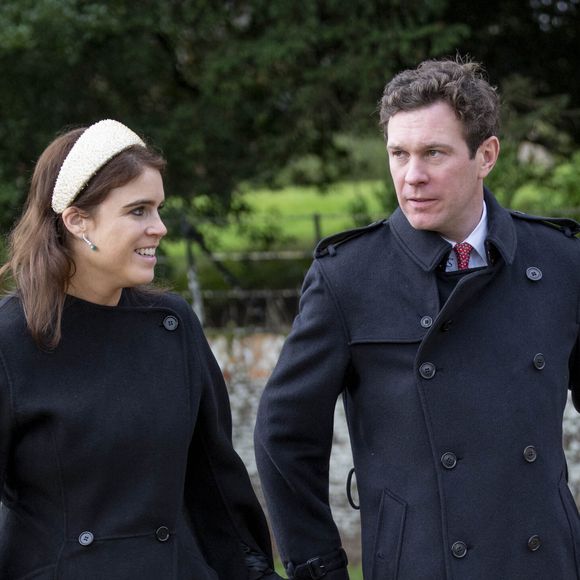 La princesse Eugenie d’York et son mari Jack Brooksbank - Les membres de la famille royale britannique lors de la messe du matin de Noël en l'église St-Mary Magdalene à Sandringham, le 25 décembre 2023.