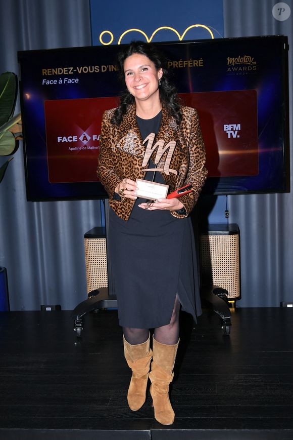 Exclusif - Apolline de Malherbe, rendez-vous d'information préféré pour "Face à face" lors de la soirée de remise de prix Molotov TV Awards 2024, première édition, pour récompenser les programmes télés préférés.
Paris, le 1er octobre 2024.

© Rachid Bellak / Bestimage