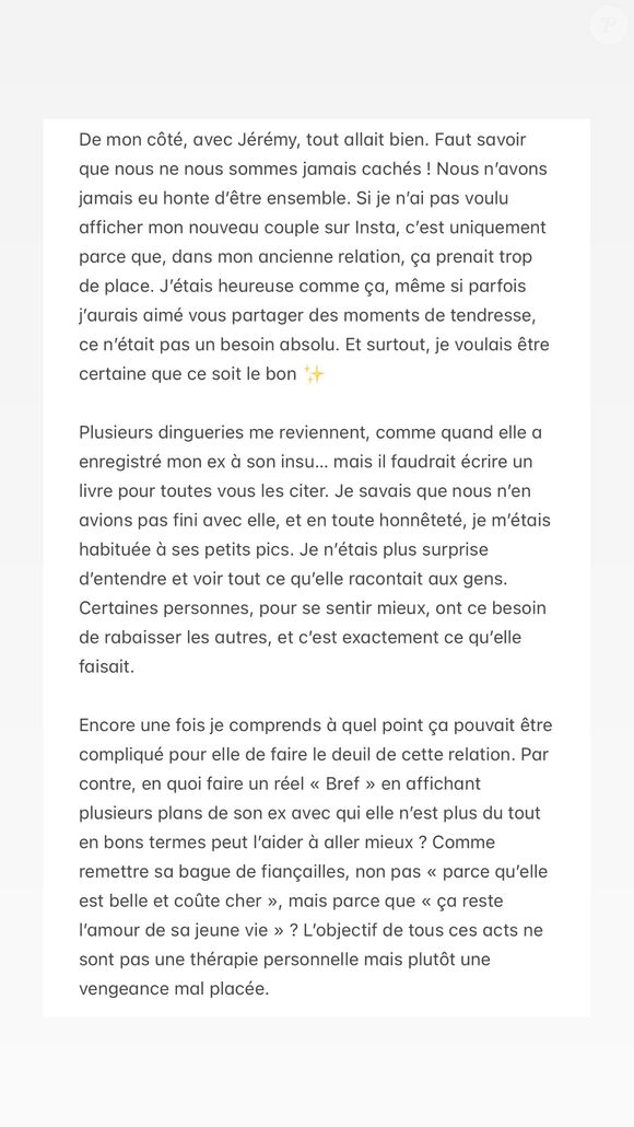 Lola, ancienne aventurière de "Koh-Lanta, s'exprime sur Instagram le 5 août 2025 au sujet de son couple avec Jérémy et de Candice, l'ex de Jérémy.