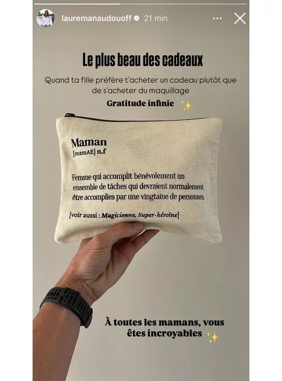 La story de Laure Manaudou montrant le cadeau que sa fille lui a fait.